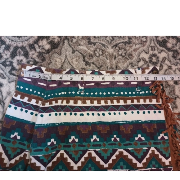 Vtg 90s Extra Blues Southwestern Mini Wrap Skirt Juniors 7 Aztec Fringe Eclectic - Picture 5 of 6